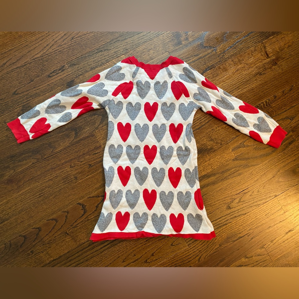Hatley- valentines holiday Girls Red & Gray Heart Knit Sweater Dress Top size 4 - Picture 9 of 11